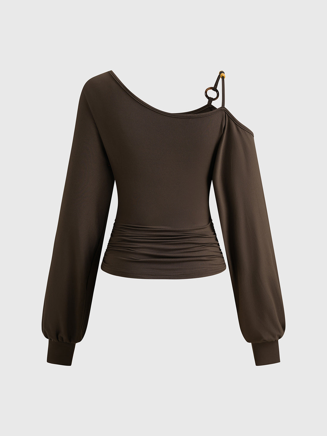 Brick Lane Asymmetric Cold-shoulder Tie-waist Long Sleeve - Coffee