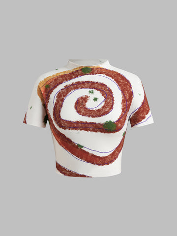 Brick Lane Skimming Swirl Print T-Shirt - Red