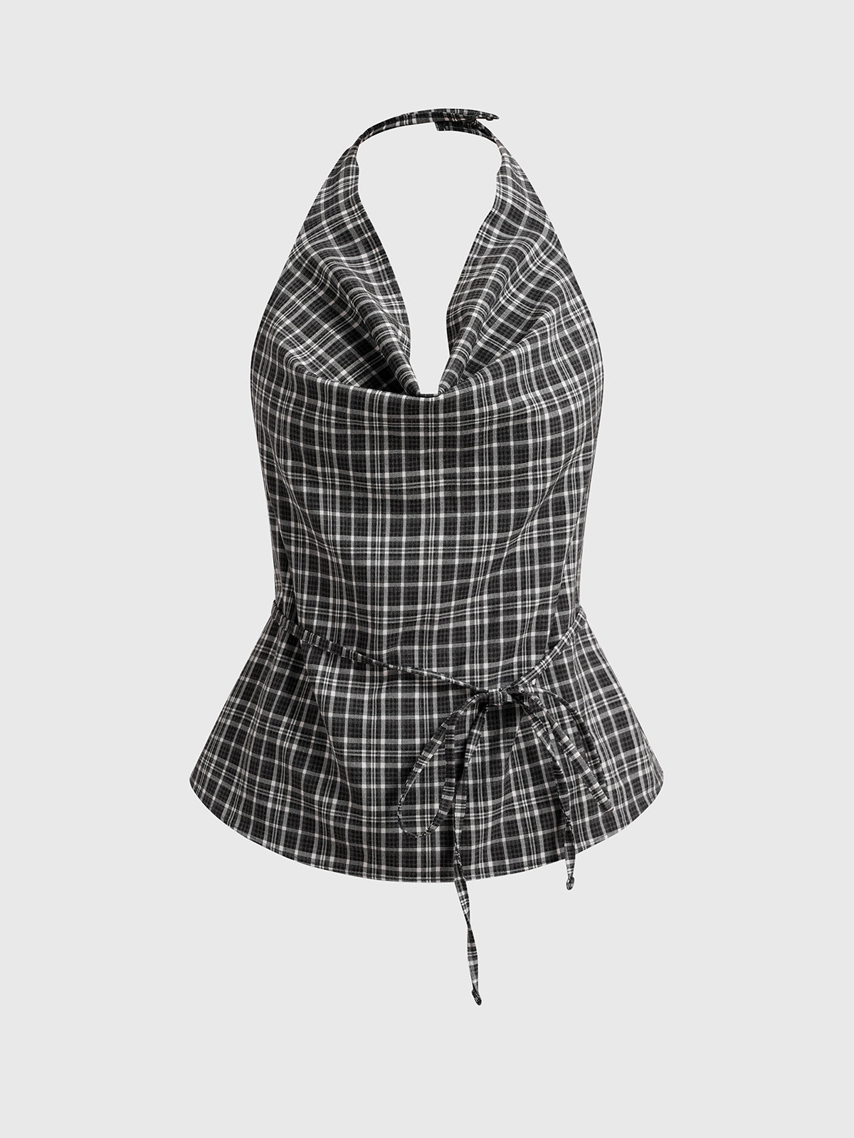 Brick Lane Halter Check Top - Black