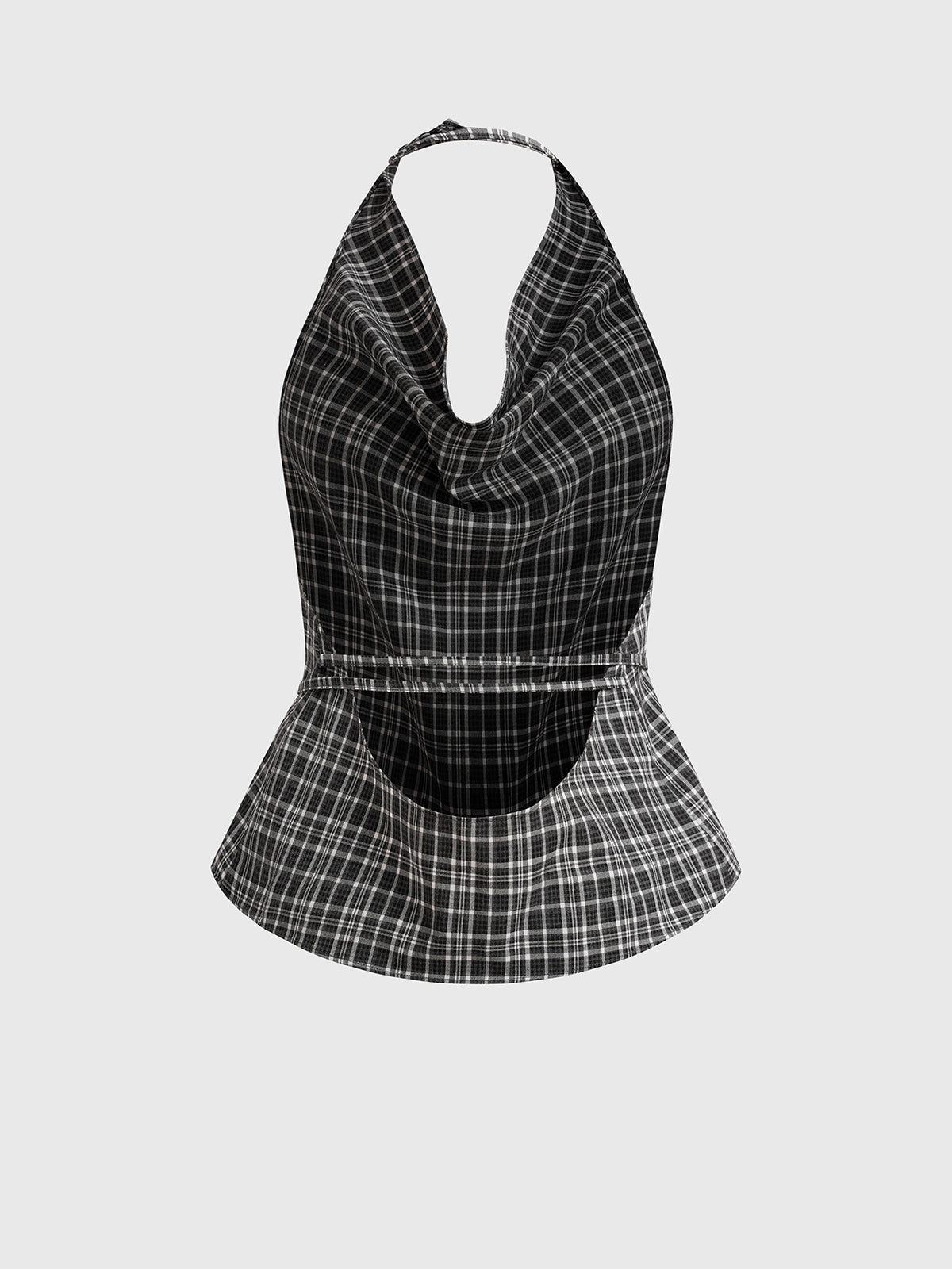 Brick Lane Halter Check Top - Black