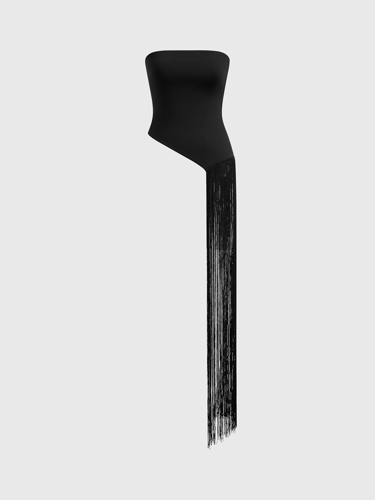 Brick Lane Asymmetric Fringe Tube Top - Black