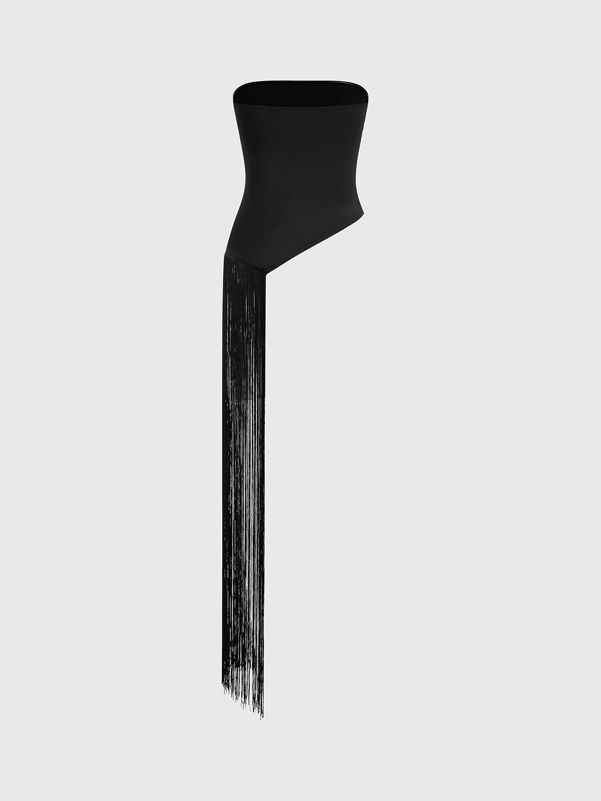 Brick Lane Asymmetric Fringe Tube Top - Black