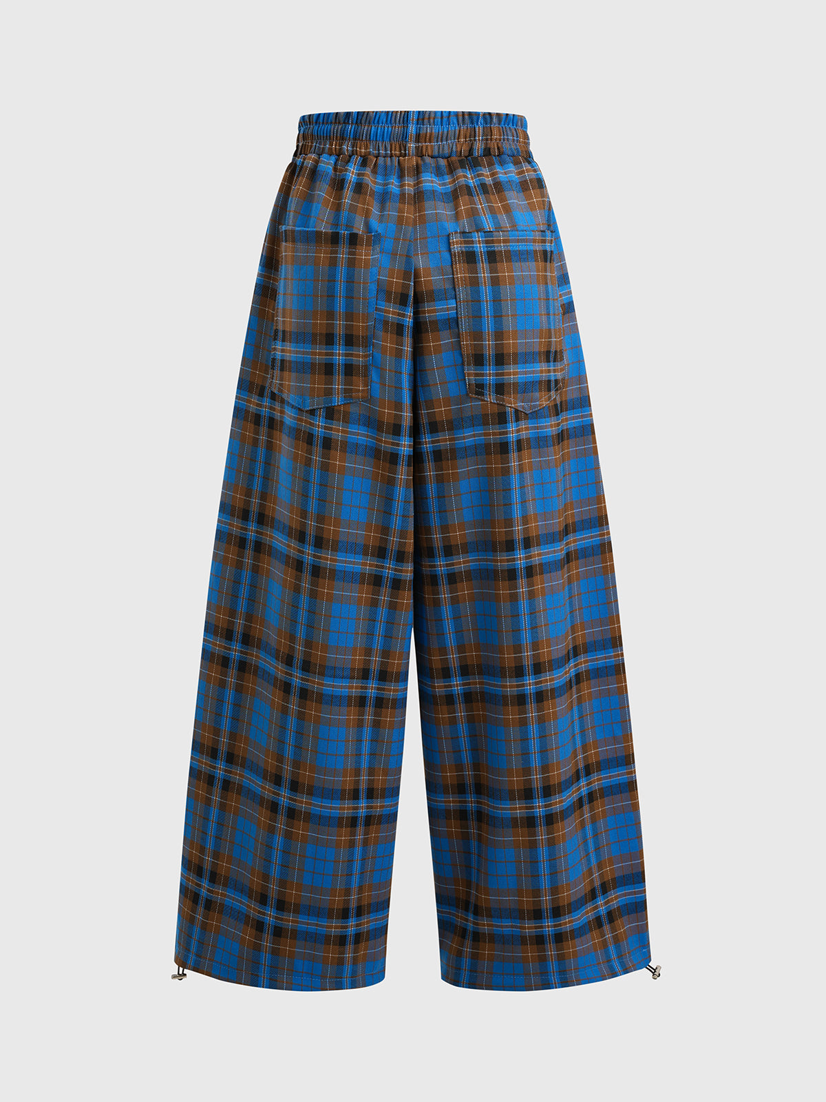 Co-ed Dorm Wide-leg Check Pants - Blue