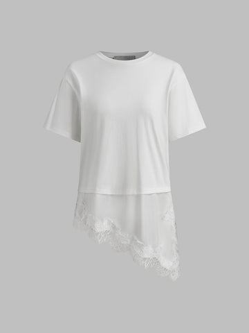 Brick Lane Loose Lace T-Shirt - White