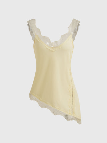 Brick Lane Asymmetric Lace Cami - Yellow
