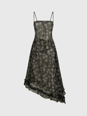 Brick Lane Waist-defining Mesh Star Dress - Black