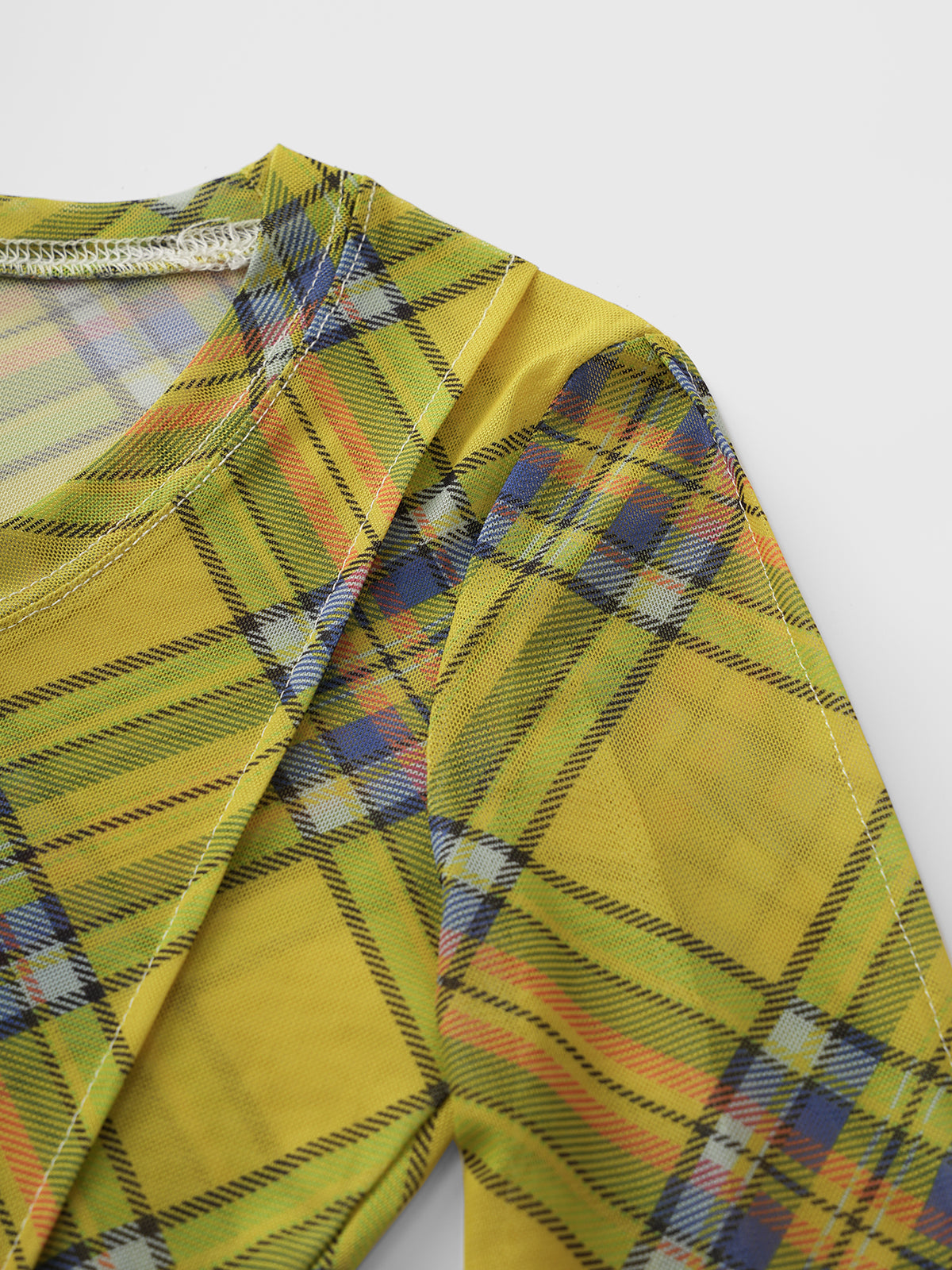 Brick Lane Skimming Mesh Check Top - Yellow
