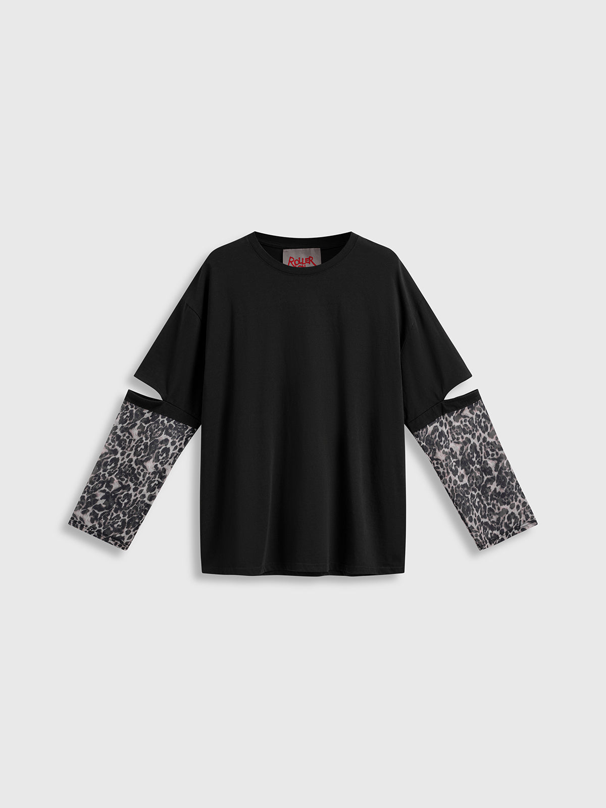 Co-ed Dorm Baggy Leopard Layered T-Shirt - Black