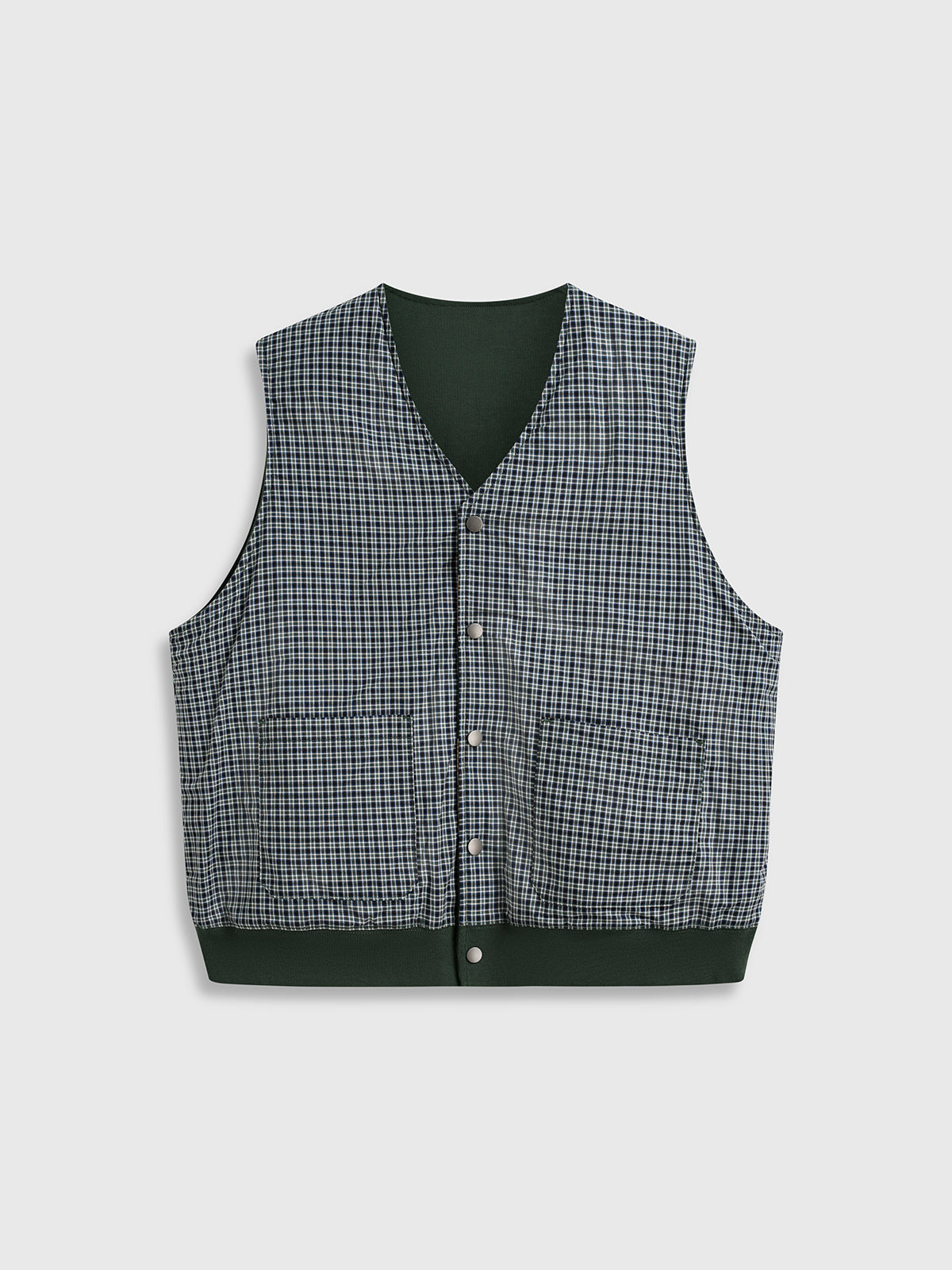 Co-ed Dorm Baggy Check Letter Vest - Green