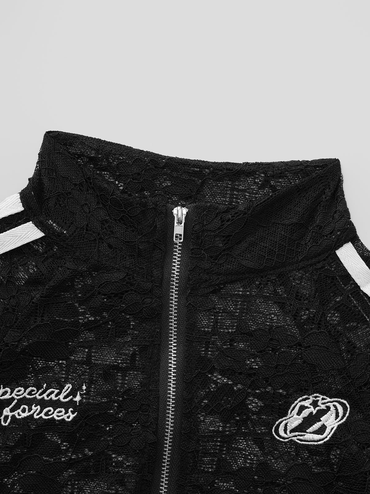 Circle Cut Lace Zip Jacket - Black White