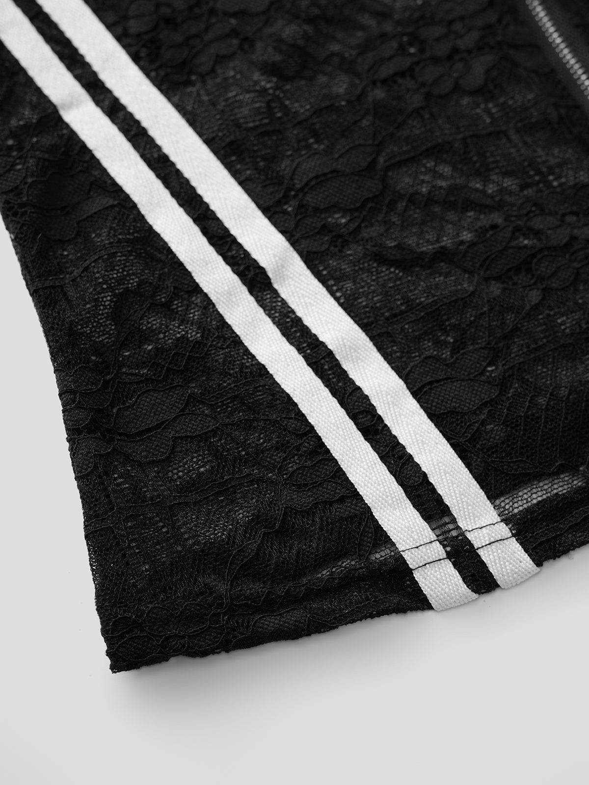 Circle Cut Lace Zip Jacket - Black White