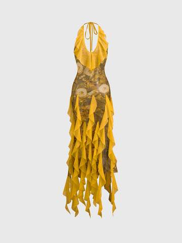 Brick Lane Halter Fringe Maxi Dress - Yellow