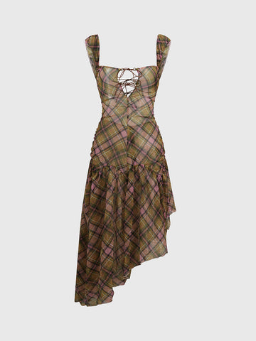 Dolled Office Floral Print Asymmetric Hem Dress - Rust