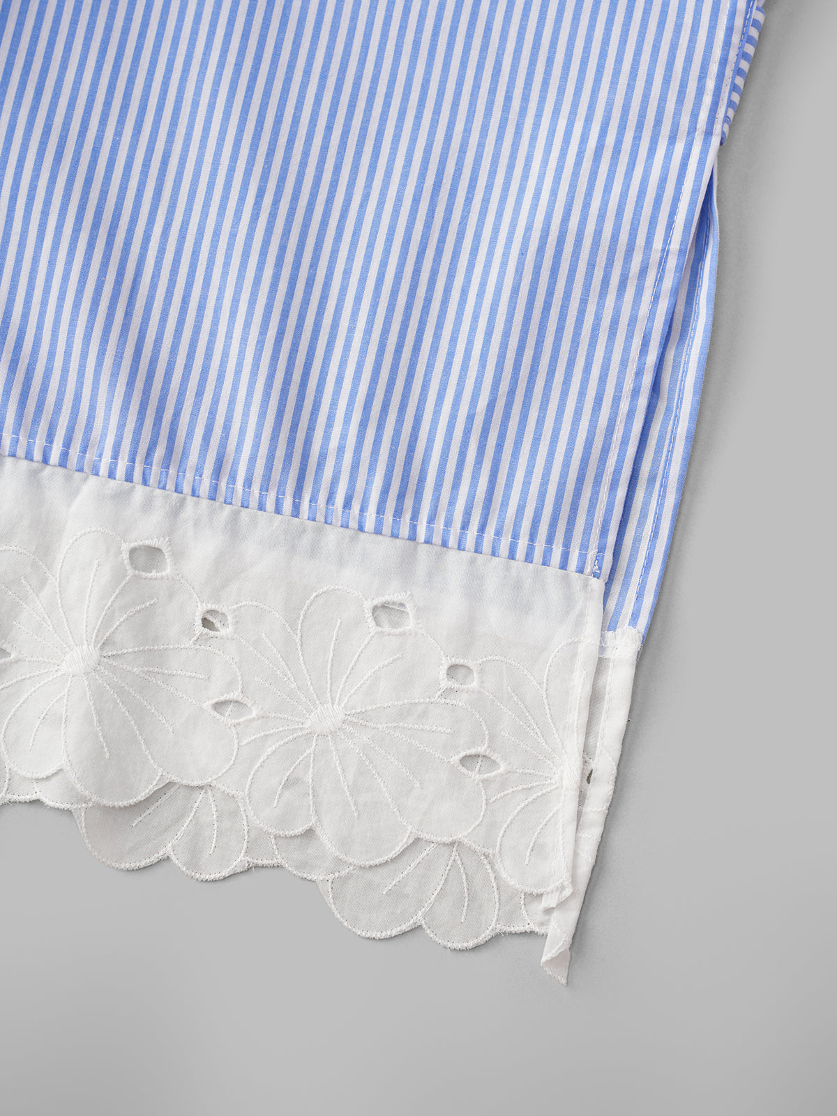 Lace Mix Stripe Shirt - Blue White