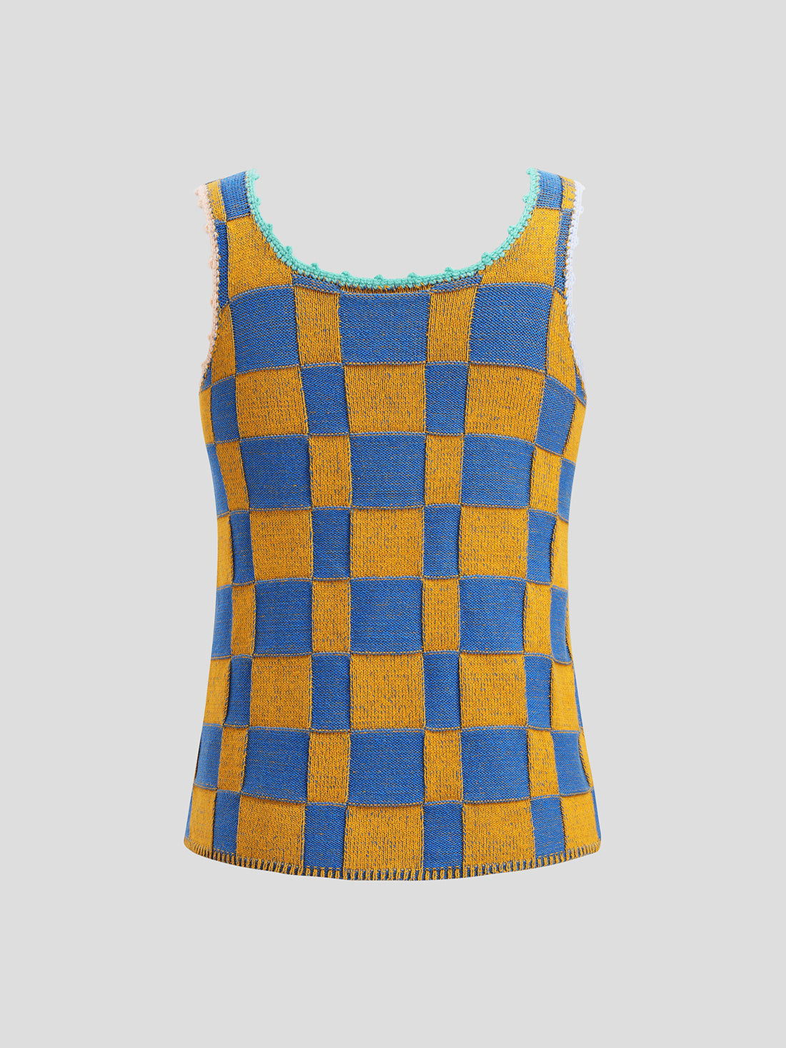 Checker Bloom Knit Tank – Blue Yellow