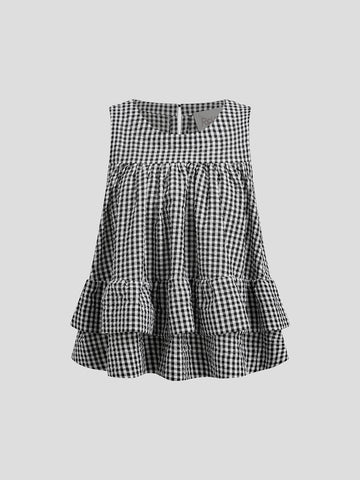 City Flirt Ruffle Tank Top – Black Check