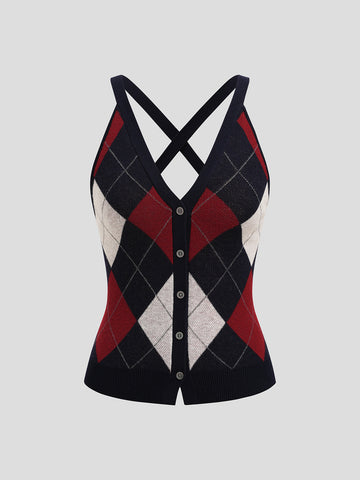 Cross Court Knit Top - Navy Red