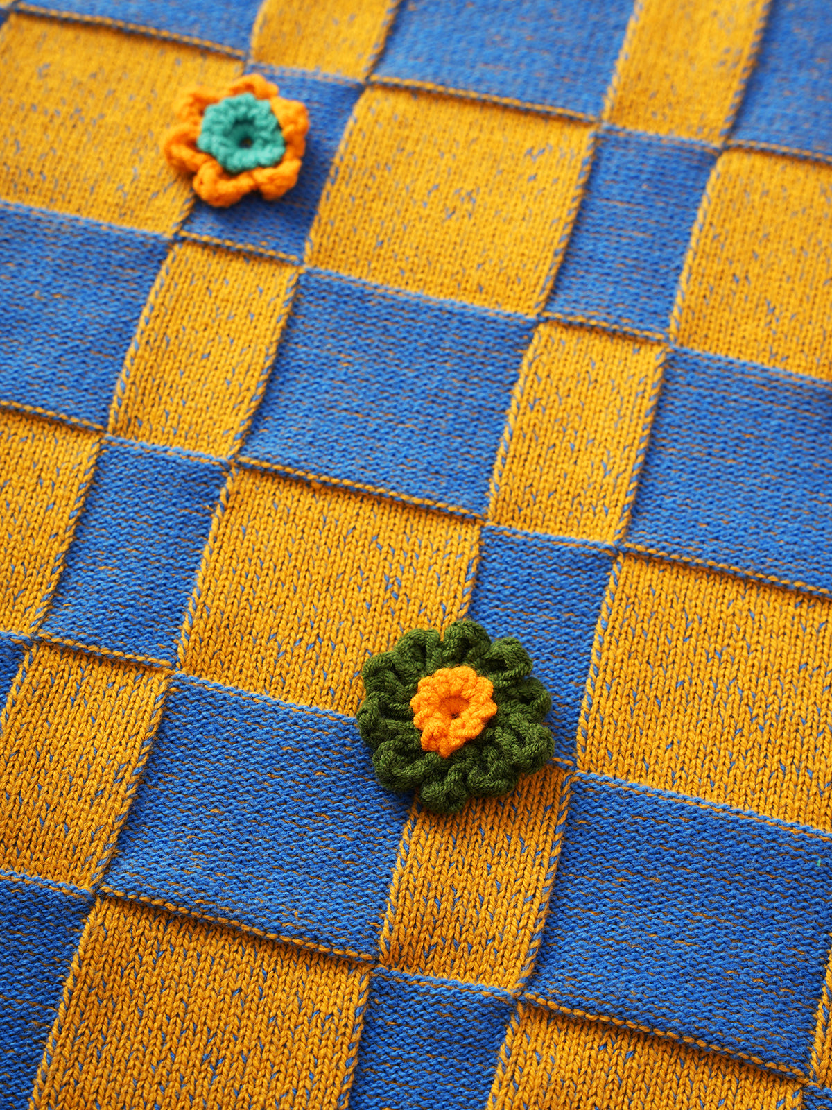 Checker Bloom Knit Tank – Blue Yellow