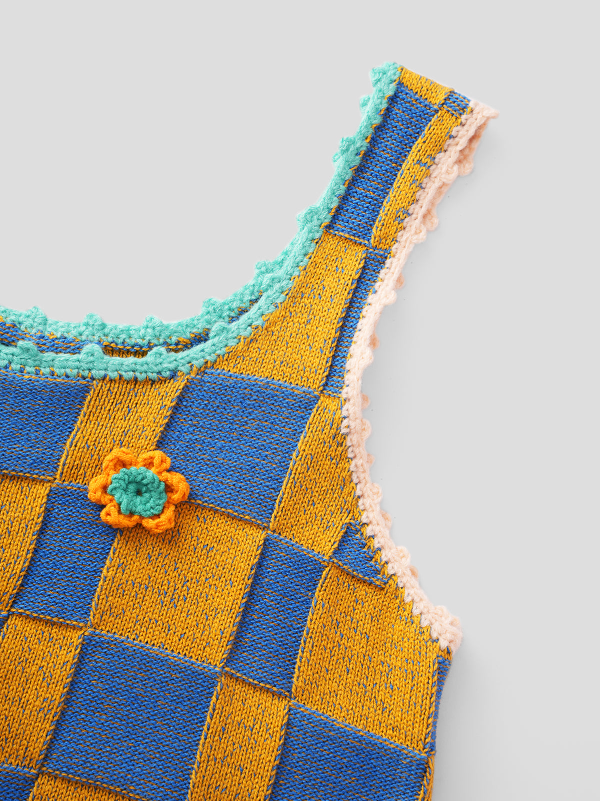 Checker Bloom Knit Tank – Blue Yellow