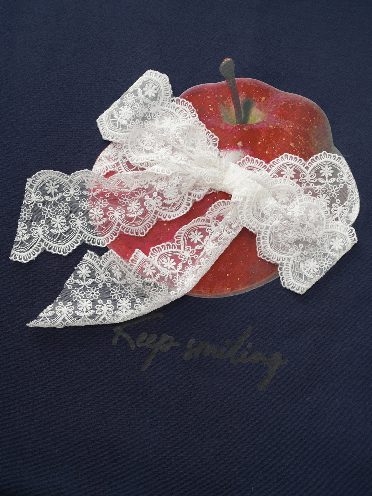 Apple Bow Tee - Midnight Navy