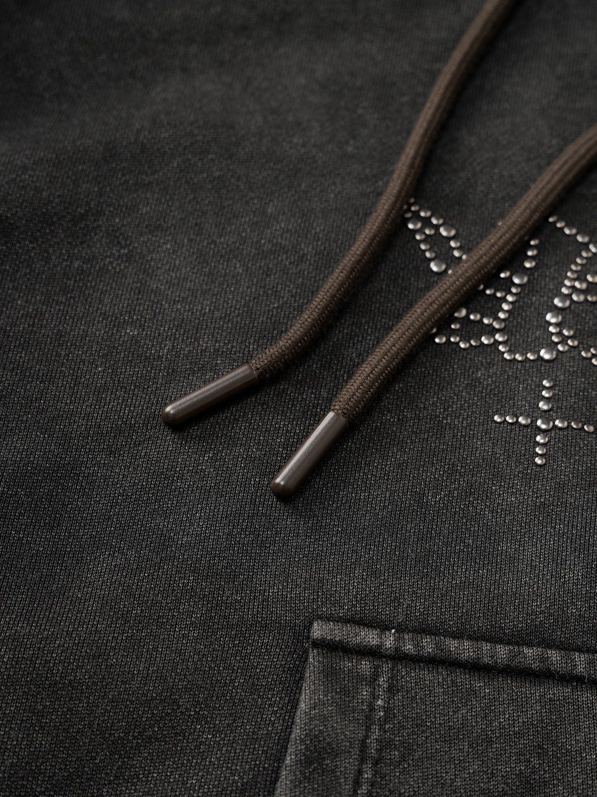 Cropped Studded Zip Hoodie – Washed Black