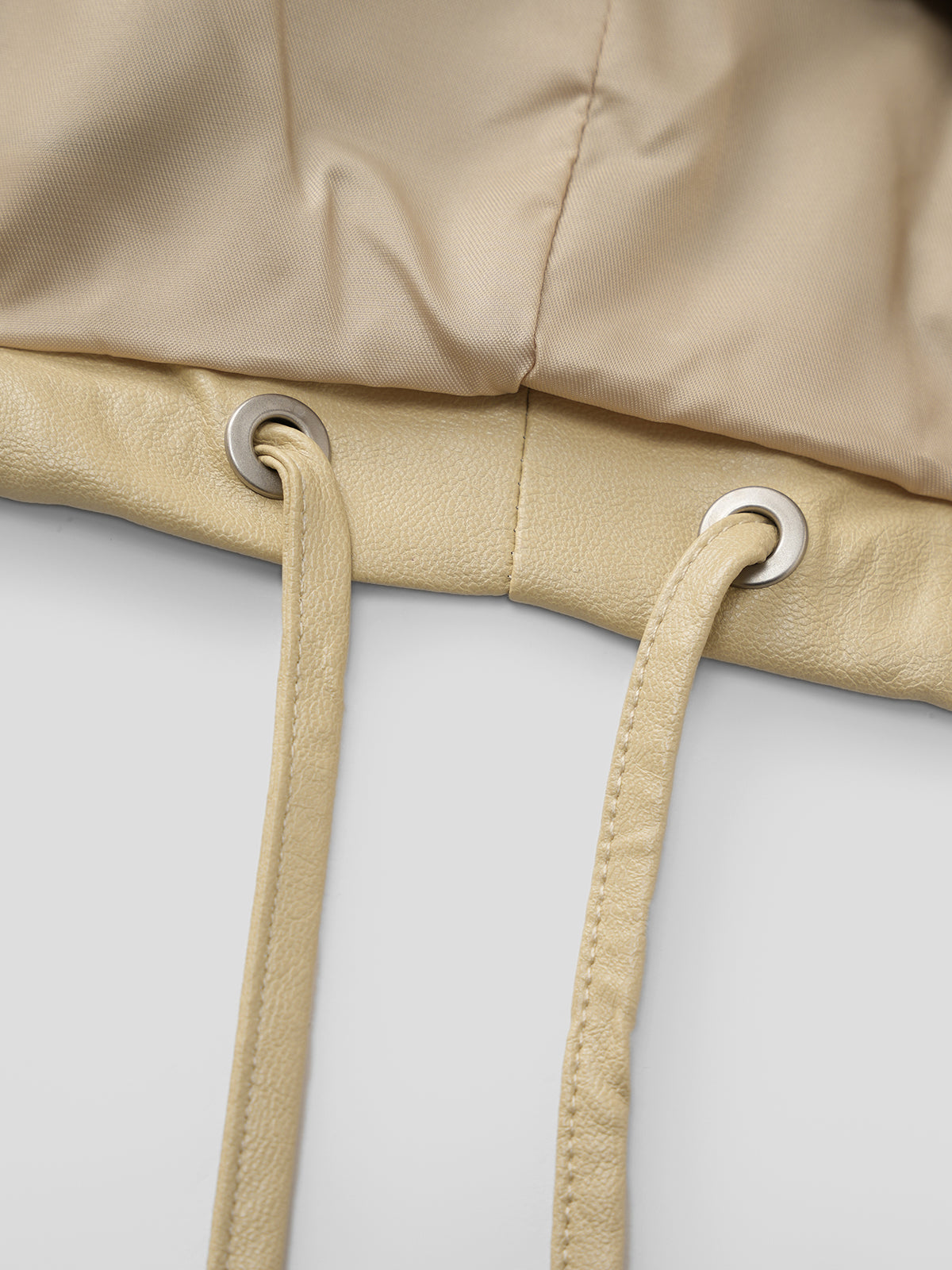 Pucker Ruchéd Leather Jacket - Dune khaki