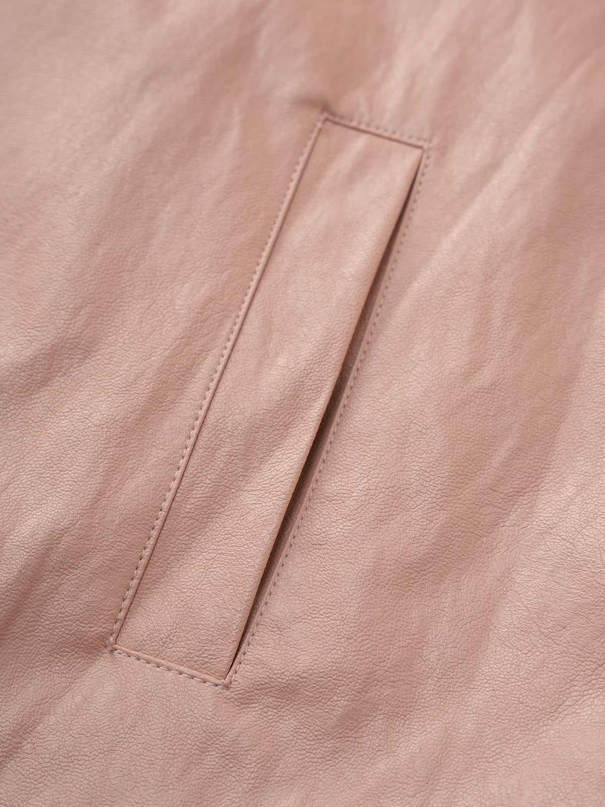 Pucker Ruchéd Leather Jacket - Dust Rose