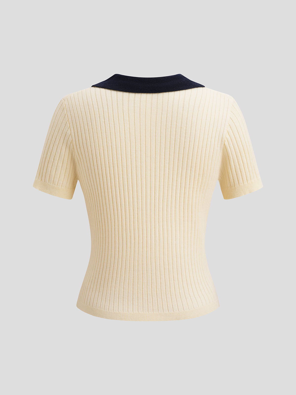 Retro Collar Polo Top - Ivory Navy