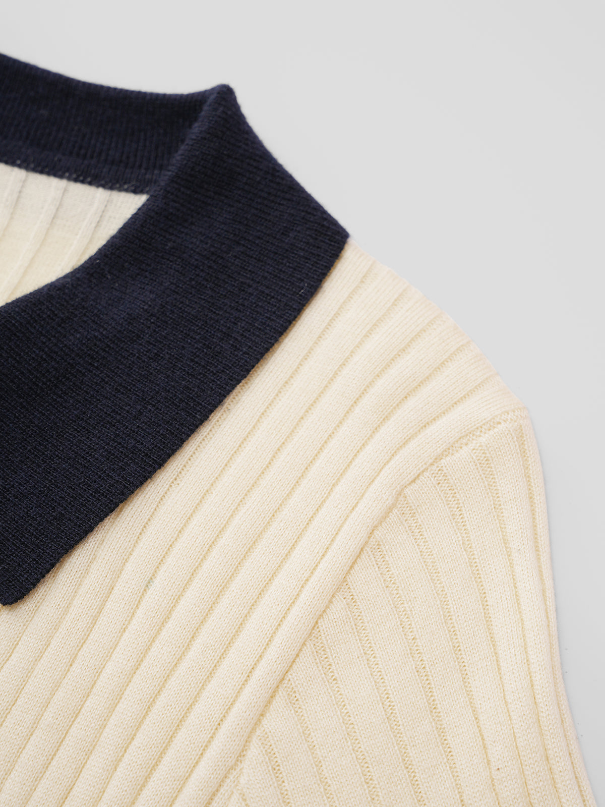 Retro Collar Polo Top - Ivory Navy