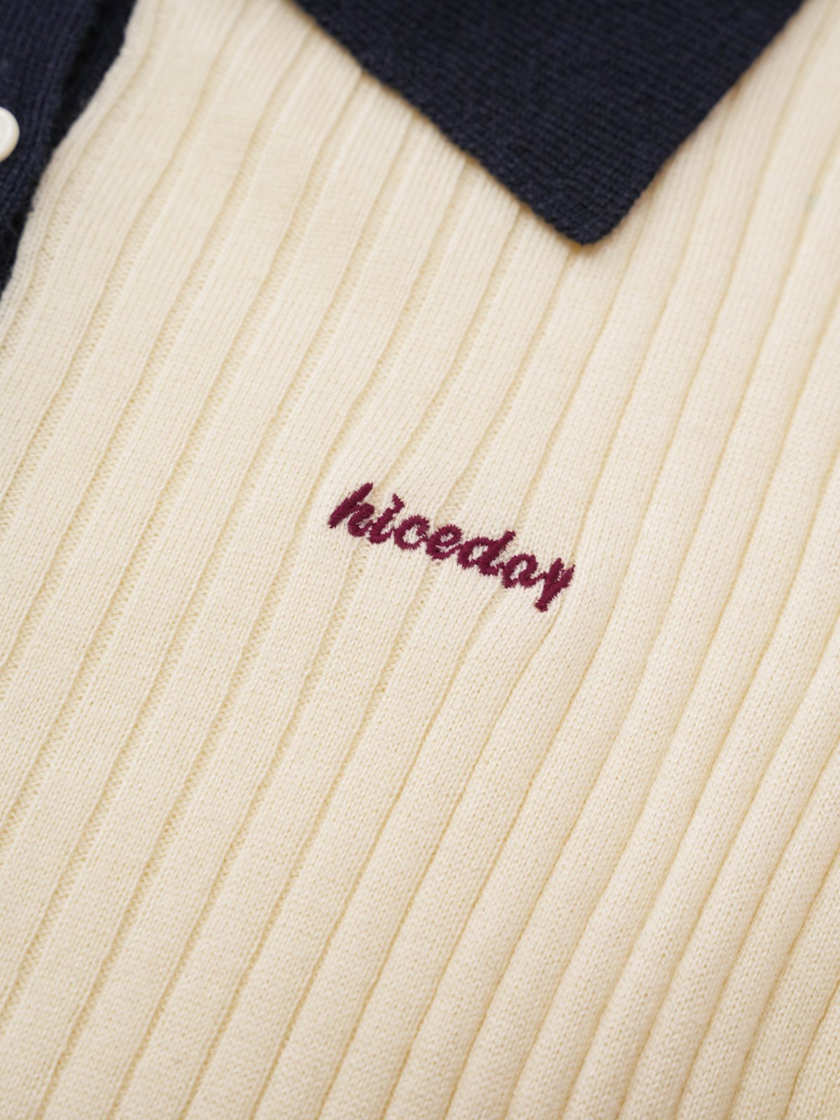 Retro Collar Polo Top - Ivory Navy