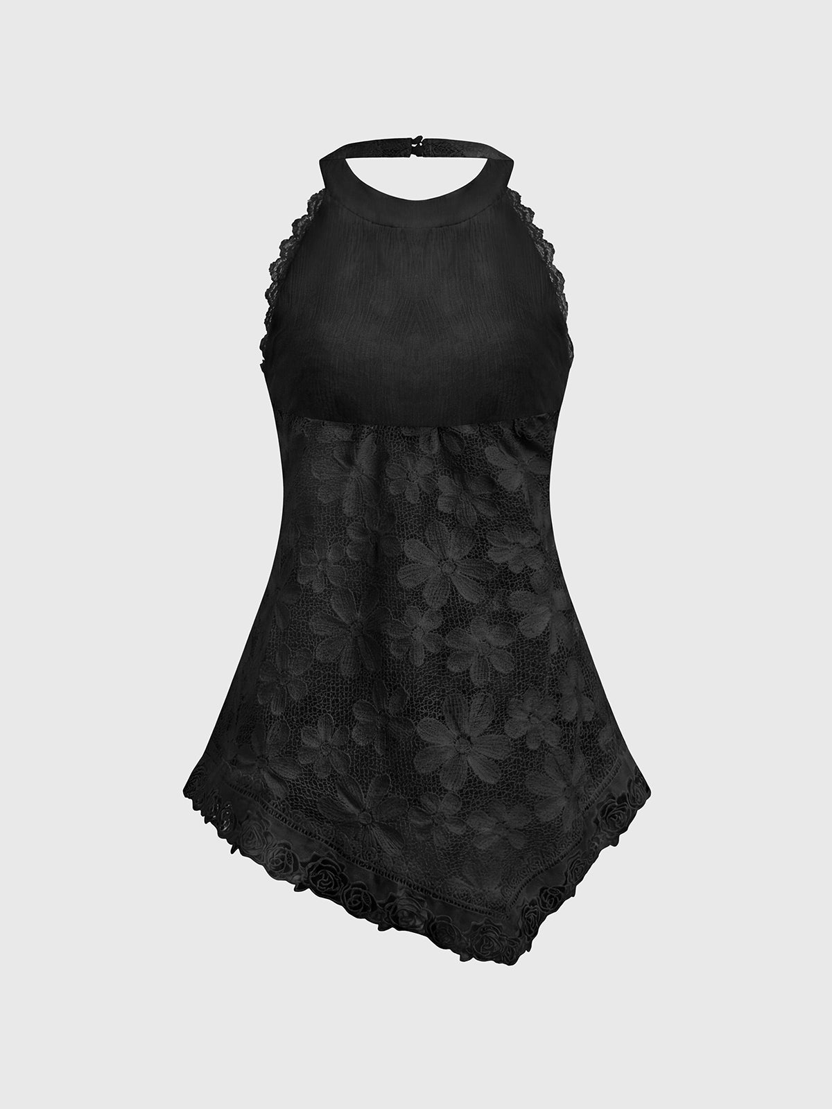 Hold Me Twice Lace Halter Tank – Coal Black