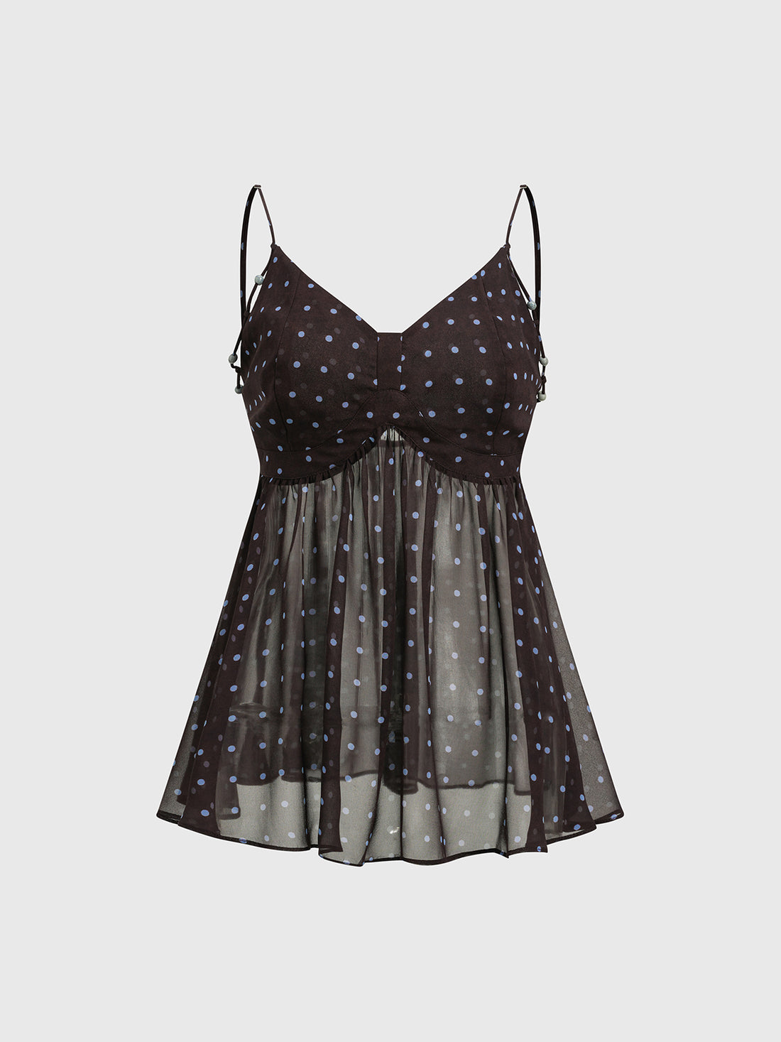 Pinpoint Sheer Strap Dot Mesh Tank – Smoke Black
