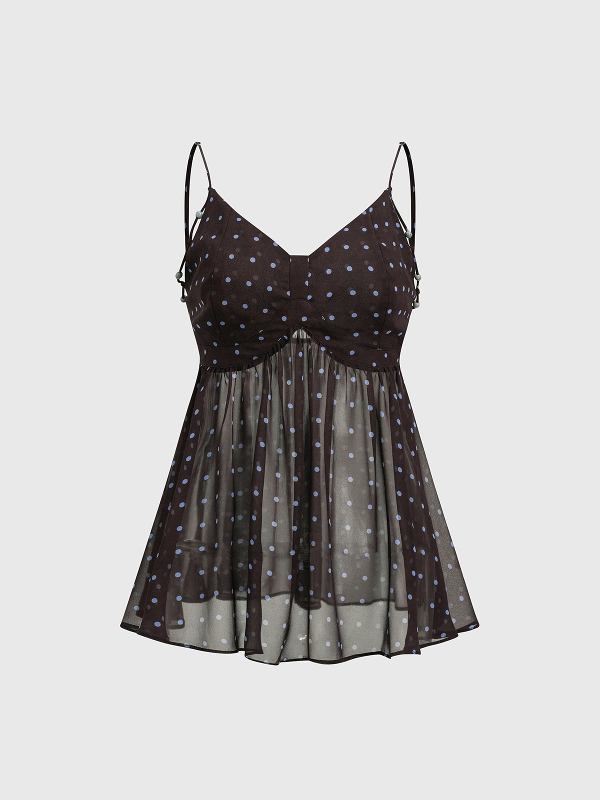 Pinpoint Sheer Strap Dot Mesh Tank – Smoke Black