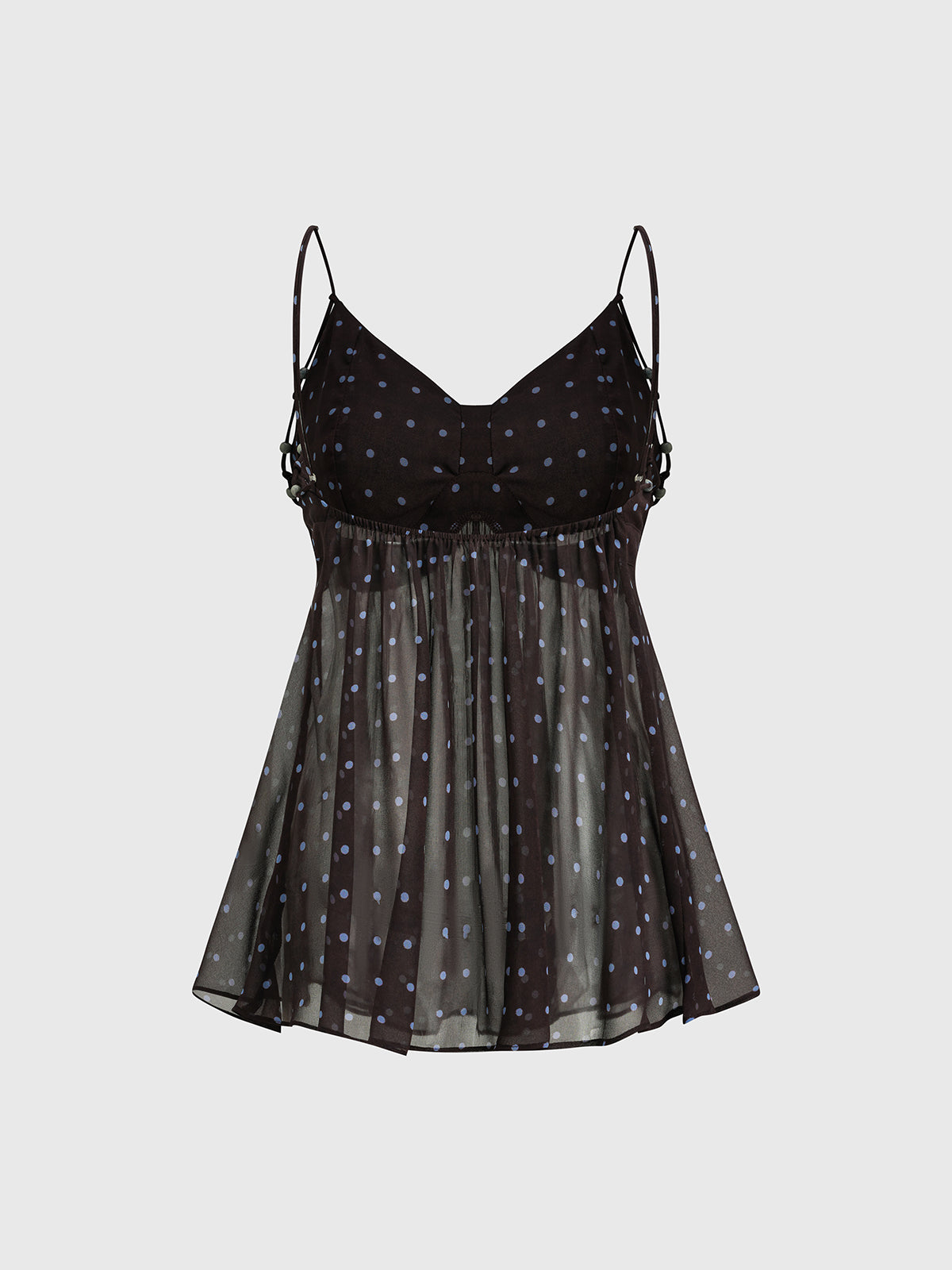 Pinpoint Sheer Strap Dot Mesh Tank – Smoke Black