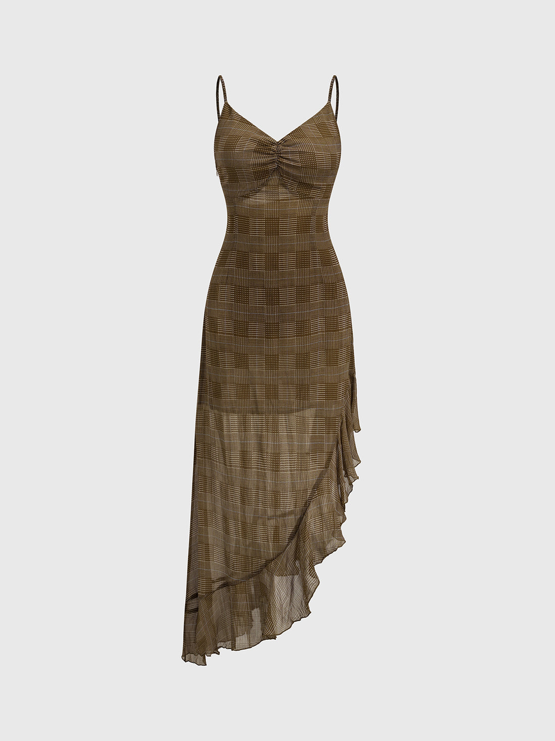 Held Line Check Mesh Maxi Dress – Moss Brown