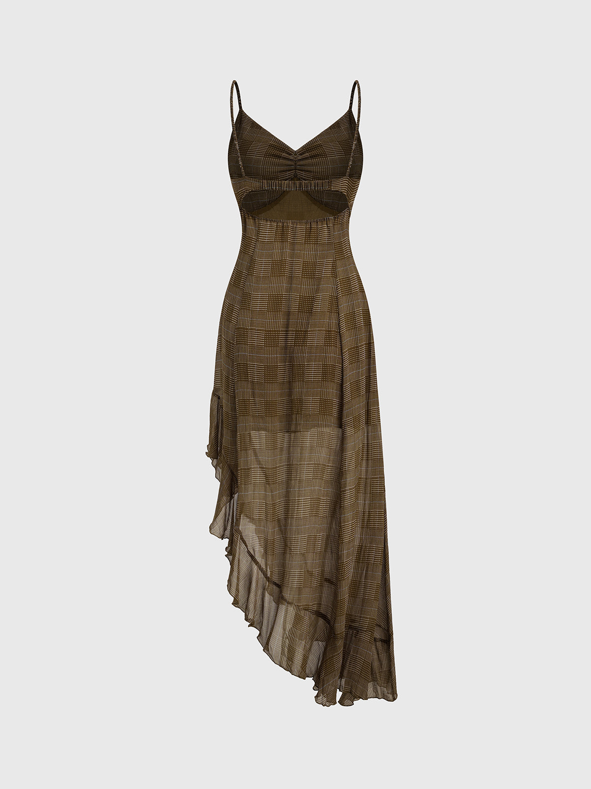 Held Line Check Mesh Maxi Dress – Moss Brown
