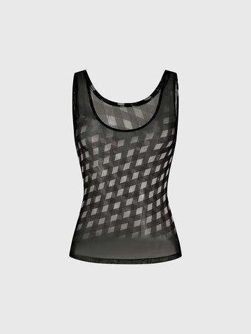 Grid Touch Mesh Body Tank – Ink Black