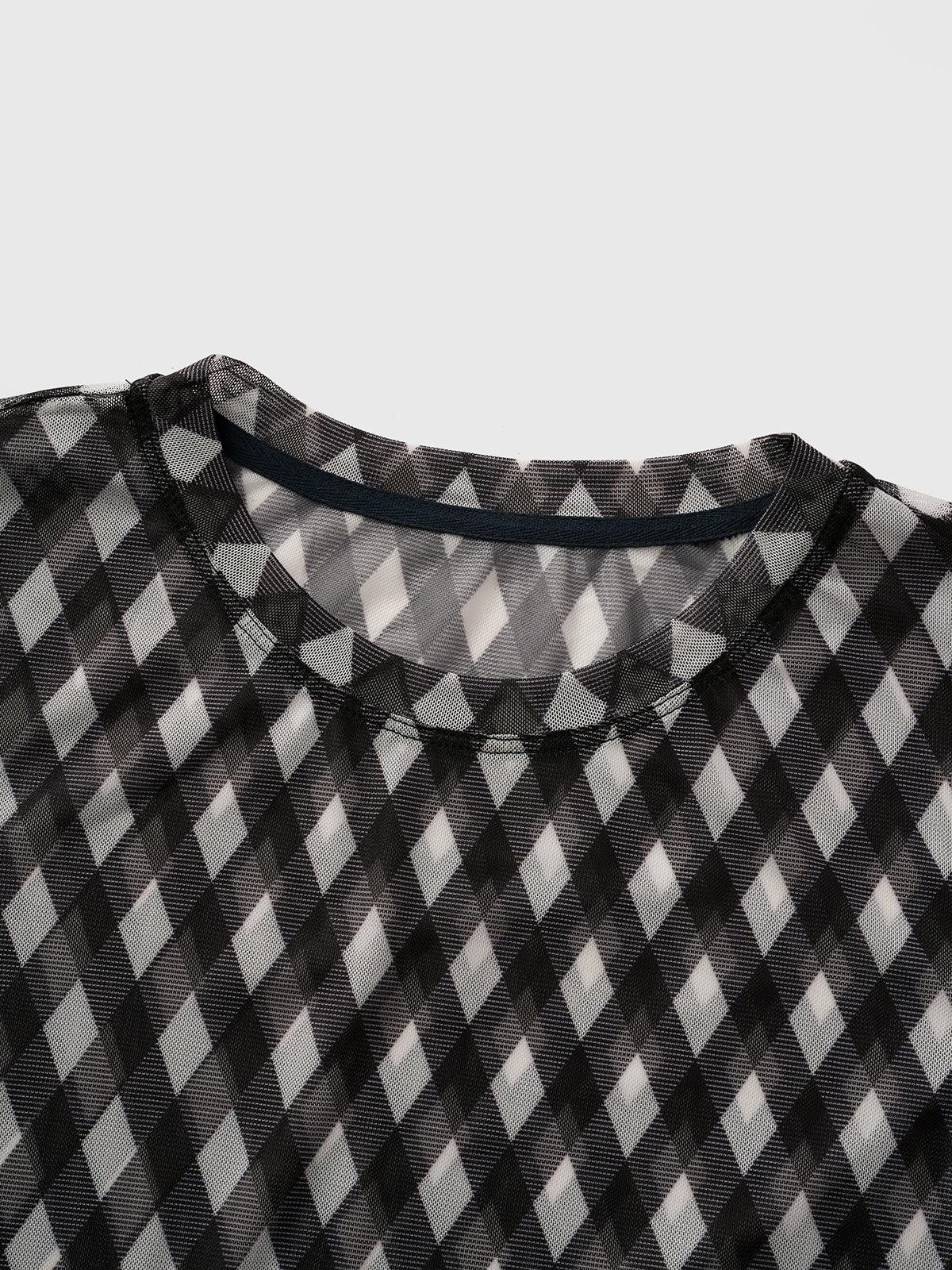 Grid Tease Mesh Sleeve Top – Shadow Black