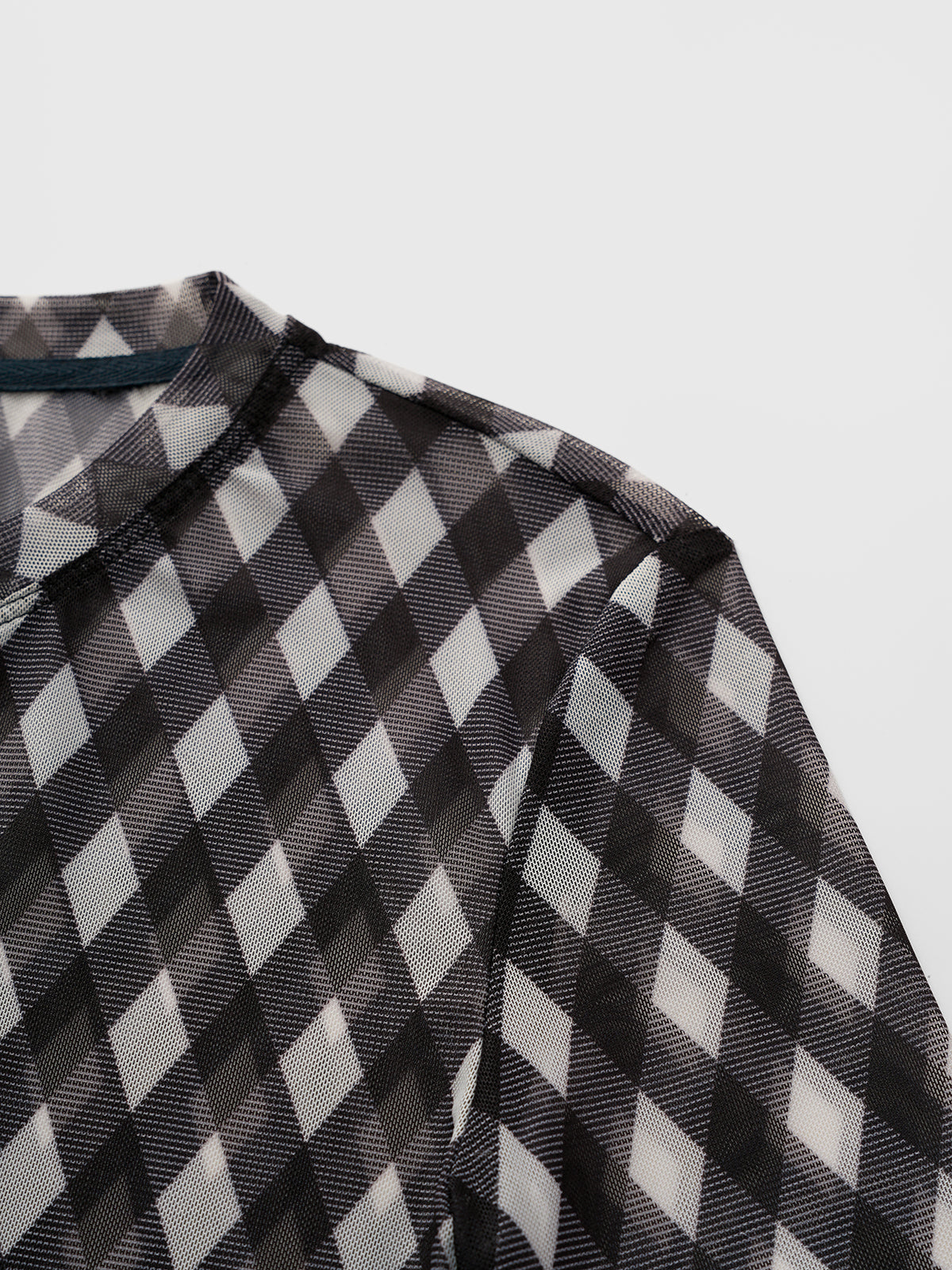 Grid Tease Mesh Sleeve Top – Shadow Black