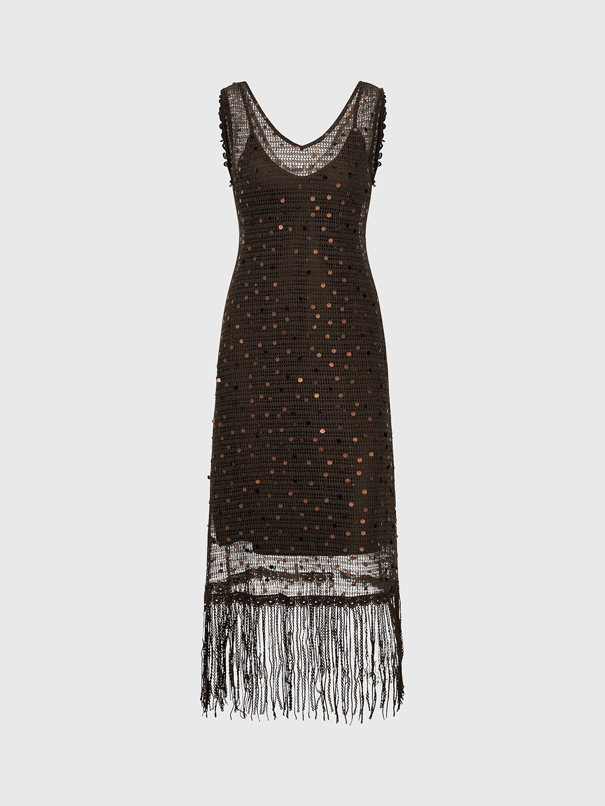 Clear Intent Sheer Column Maxi Dress –Cocoa Brown