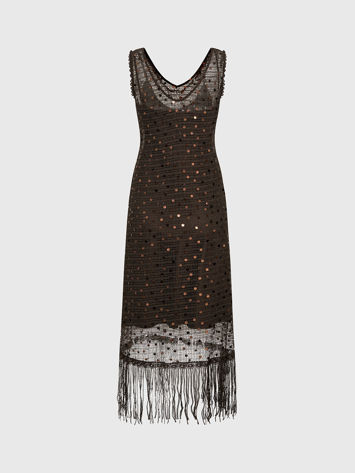 Clear Intent Sheer Column Maxi Dress –Cocoa Brown