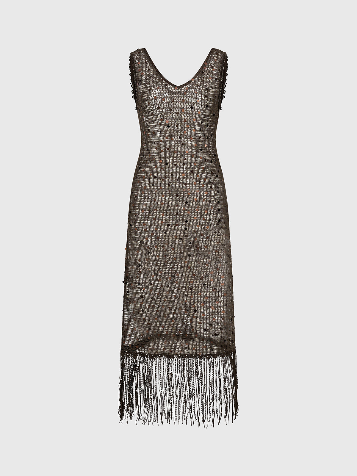 Clear Intent Sheer Column Maxi Dress –Cocoa Brown