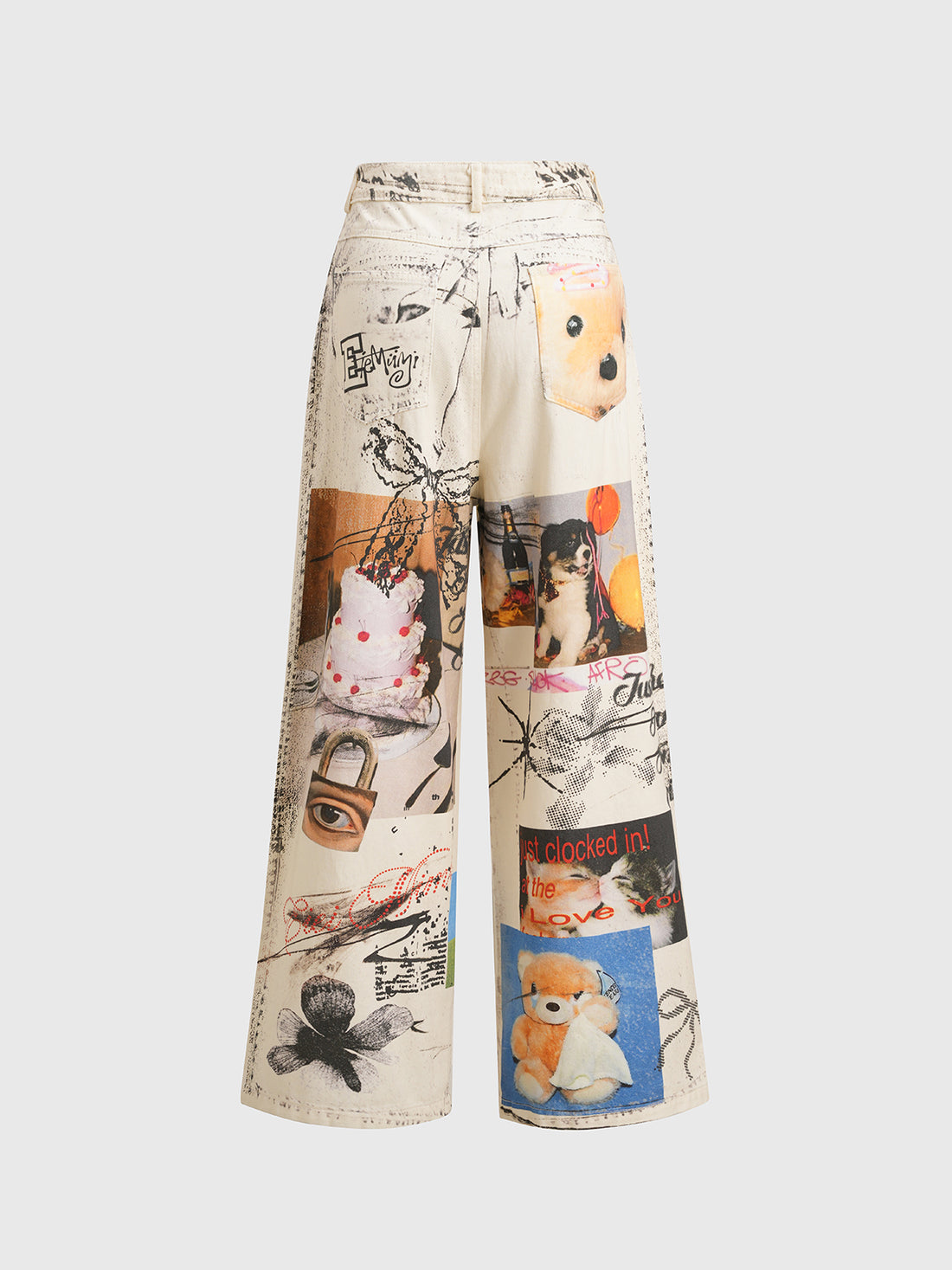Pop Culture Collage Pants - Vanilla Dream