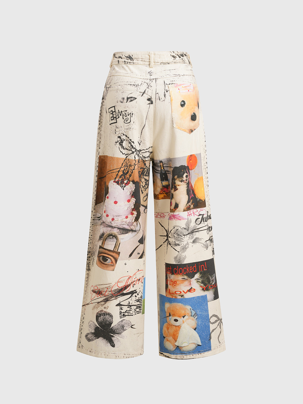 Pop Culture Collage Pants - Vanilla Dream
