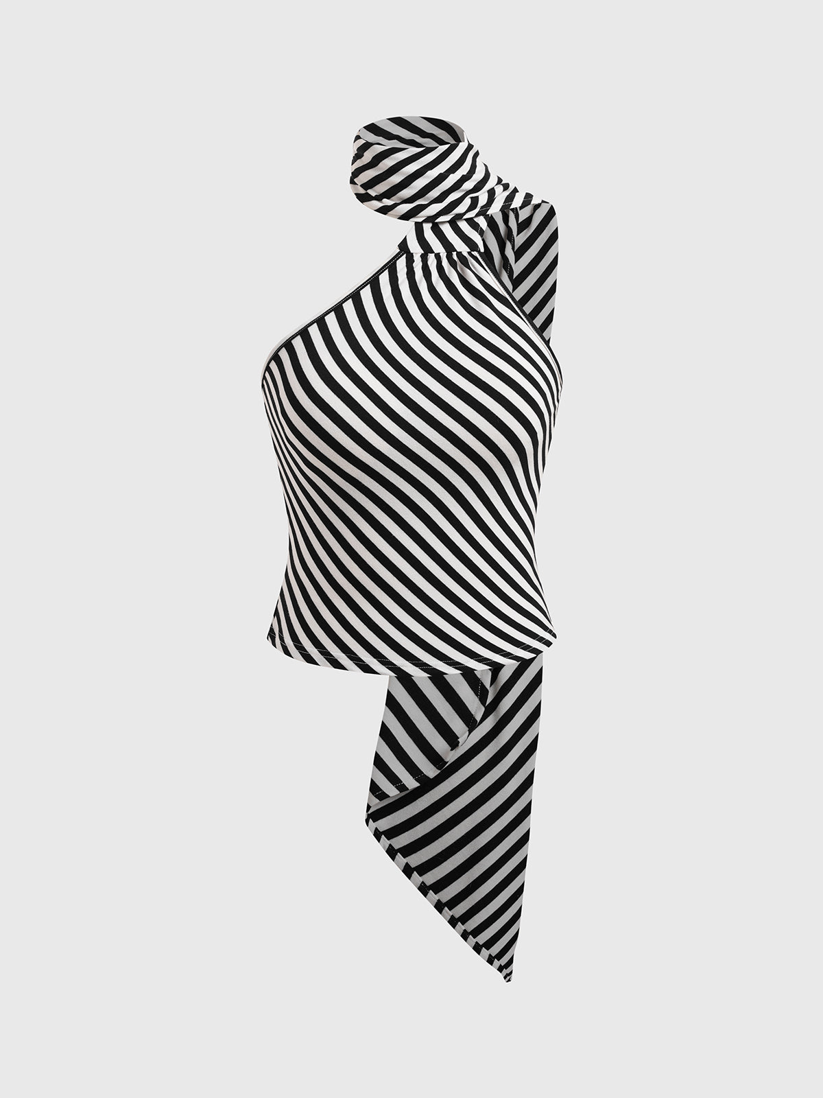 Brick Lane Asymmetric Optical Stripe Knit Tank Top - Black/White