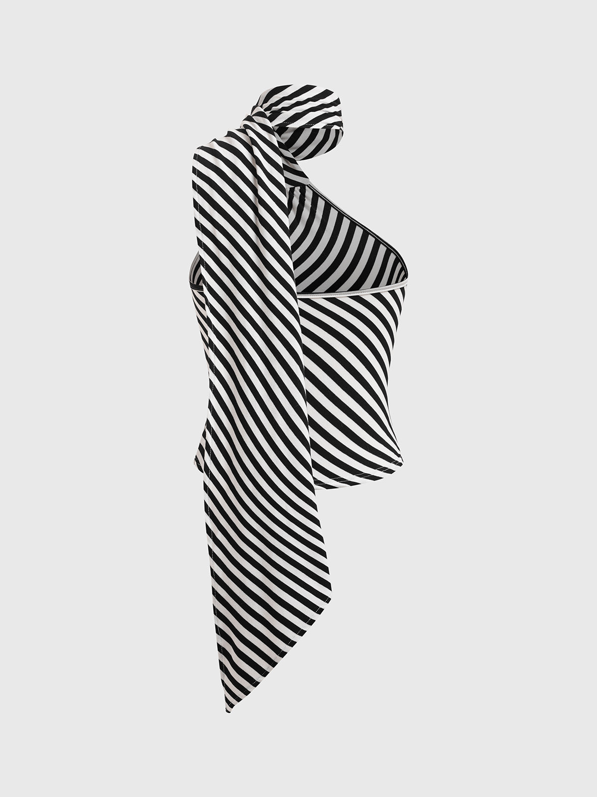 Brick Lane Asymmetric Optical Stripe Knit Tank Top - Black/White