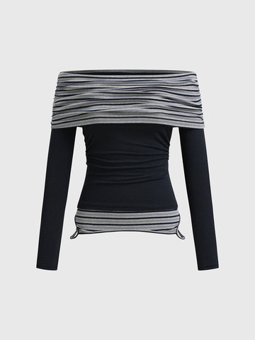 Serene Line Off-Shoulder Top – Noir Stripe