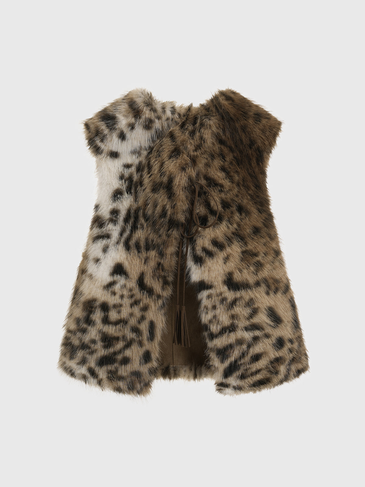 Brick Lane Leopard Pattern Faux Fur Sleeveless Tank Top - Grey
