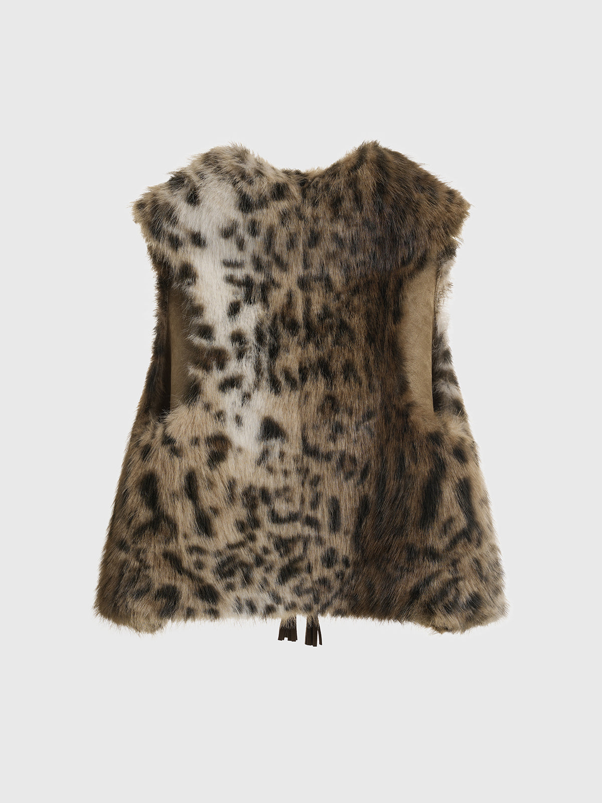 Brick Lane Leopard Pattern Faux Fur Sleeveless Tank Top - Grey