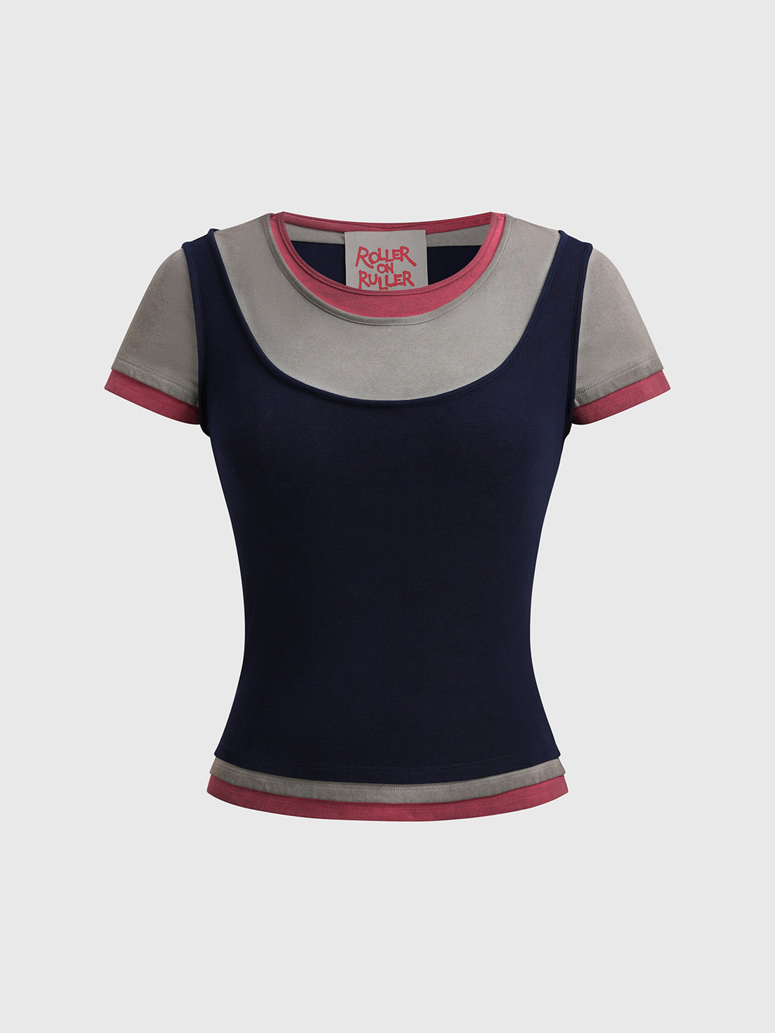 Split Mood Faux Layer Tee – Navy Red